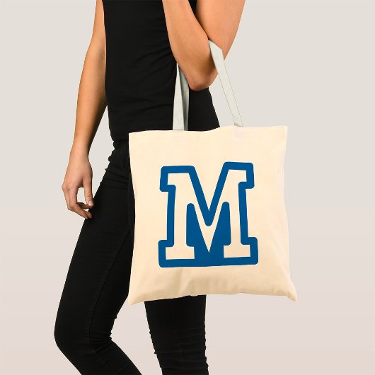 Blauwe varsity letter M monogram Tote Bag