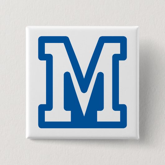 Blauwe varsity letter M monogram Vierkante Button 5,1 Cm (Voorkant)