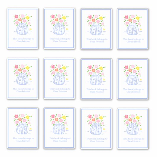 Blauwe Vase Bookplate-Stickers Sticker (Voorkant)