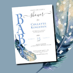 Blauwe Veer, Jongens Baby Borrel Uitnodiging