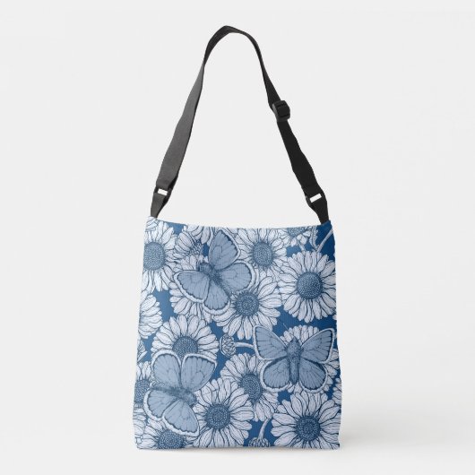 Blauwe veer, wilde bloemen, madijsoorten crossbody tas (Achterkant)