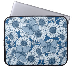 Blauwe veer, wilde bloemen, madijsoorten laptop sleeve