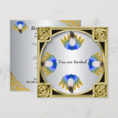 Blauwe Veer Zilver Goud Frame Kaart (Voorkant / Achterkant)