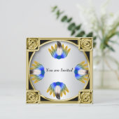 Blauwe Veer Zilver Goud Frame Kaart (Staand voorkant)