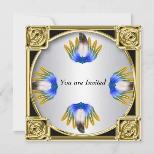 Blauwe Veer Zilver Goud Frame Kaart (Voorkant)