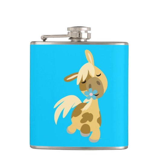 Blauwe ventilator en Pony van de Cartoon Heupfles (Voorkant)