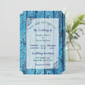 Blauwe verblindende Weaer Wood Wedding Invitations Kaart (Staand voorkant)