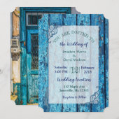 Blauwe verblindende Weaer Wood Wedding Invitations Kaart (Voorkant / Achterkant)