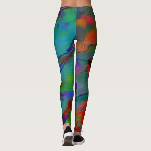blauwe veren abstract leggings (Achterkant)