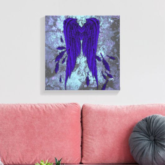  Blauwe Veren Engel Vleugels Grunge Design Canvas Afdruk (Insitu (Woonkamer))