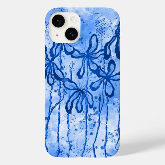 Blauwe Verf Splatter & Lelies Case-Mate iPhone Case (Achterkant)