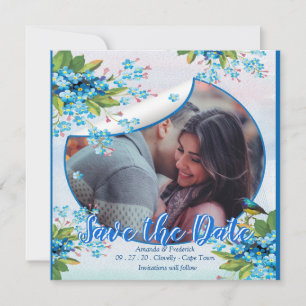 Blauwe vergeet-mij-niet bloem save the dates date