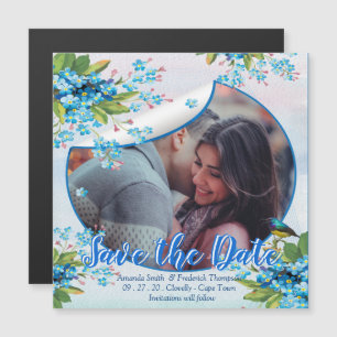 Blauwe Verget-mij-niet bloem Save the dates Aankon Magnetische Uitnodiging