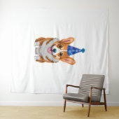 Blauwe verjaardag Corgi Klassiek T-shirt Wandkleed (In Situ (horizontaal))