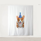 Blauwe verjaardag Corgi Klassiek T-shirt Wandkleed (Voorkant)