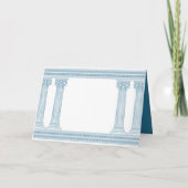 Blauwe verjaardagsfeestuitnodiging met Griekse col (Achterkant)