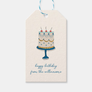 Blauwe Verjaardagstaart Doodle Schattig Van Famili Cadeaulabel