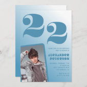 Blauwe verloop 22e verjaardagsuitnodigingen Jongen Kaart (Voorkant / Achterkant)