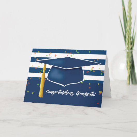 Blauwe verloopdop met strepen en Confetti Kaart (Voorkant)
