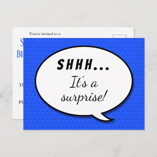 Blauwe verrassingsdag feestdag uitnodiging briefkaart (Voorkant / Achterkant)