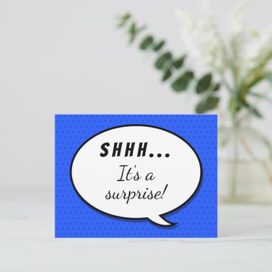 Blauwe verrassingsdag feestdag uitnodiging briefkaart (Staand voorkant)