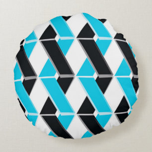 Blauwe, vetgedrukte, koele, trendgevlekte geometri rond kussen