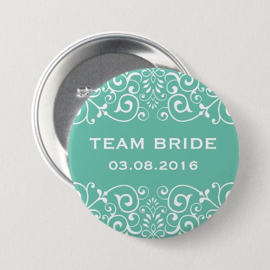 Blauwe Victoriaans Floral Border Team Bride Button (Voorkant /achterkant)
