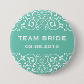 Blauwe Victoriaans Floral Border Team Bride Button (Voorkant)