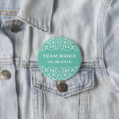 Blauwe Victoriaans Floral Border Team Bride Button (In situ)