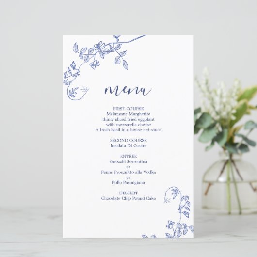 Blauwe Victoriaans Kaart van het menu van het brui (Staand voorkant)