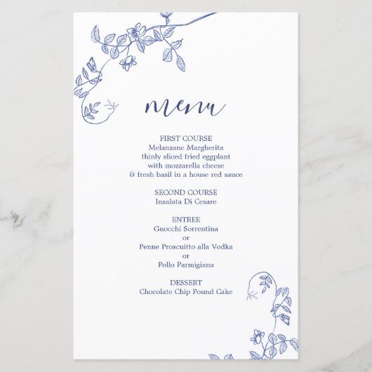 Blauwe Victoriaans Kaart van het menu van het brui (Voorkant)