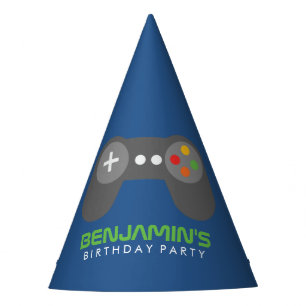 Blauwe videogame-controller Kinderen van zaterdag Feesthoedjes