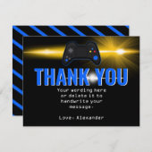 Blauwe videogame-feest bedankkaart (Voorkant / Achterkant)