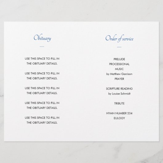 Blauwe viering van het leven Foto begrafenisprogra Flyer (Achterkant)