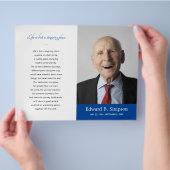 Blauwe viering van het leven Foto begrafenisprogra Flyer (Hand)