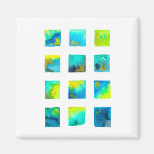 Blauwe vierkanten waterverf abstract magneet