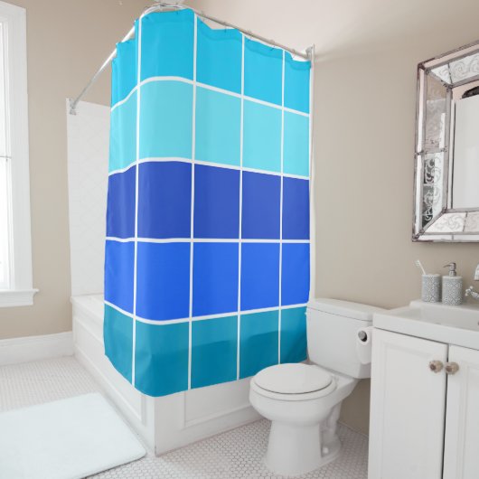 Blauwe vierkantsgradiëntstrips douchegordijn (In situ)