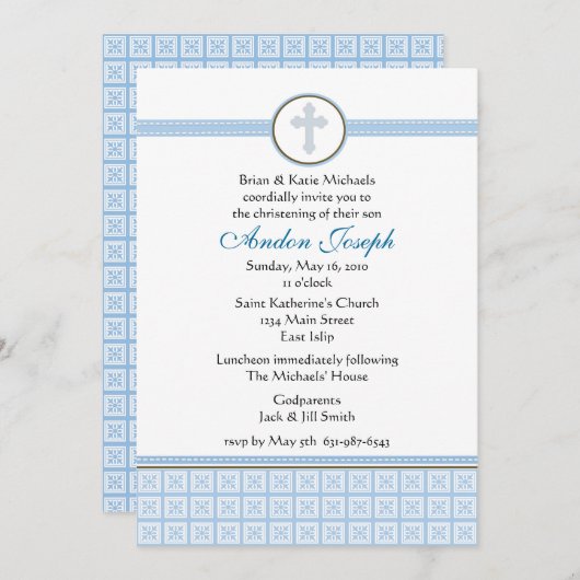 Blauwe vierkantskruisuitnodiging kaart (Voorkant / Achterkant)