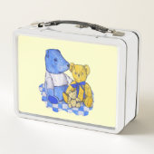 blauwe vinnen picknick cloth met drie teddyberen (Achterkant)