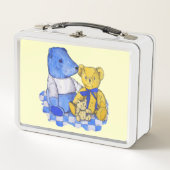 blauwe vinnen picknick cloth met drie teddyberen (Voorkant)