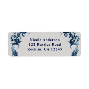 Blauwe Vintage Bloemen Elegante Bloemige Bruiloft Etiket