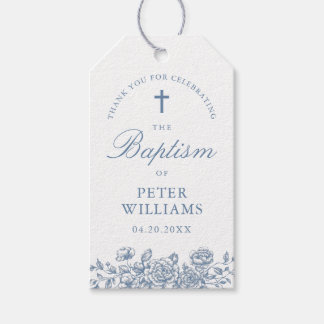 Blauwe Vintage Bloemkruis Doop Dank Je Favoriet Cadeaulabel