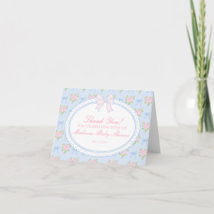 Blauwe Vintage Fancy Bloemige Bedankkaart