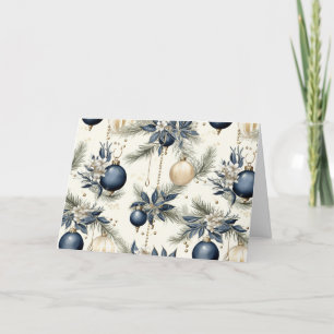 Blauwe Vintage Kerst Florals Feestdagen Kaart