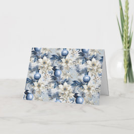 Blauwe Vintage Kerstbloemen Feestdagen Kaart