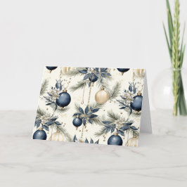 Blauwe Vintage Kerstbloemen Feestdagen Kaart