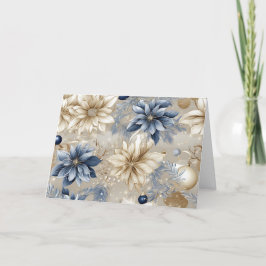 Blauwe Vintage Kerstbloemen Feestdagen Kaart