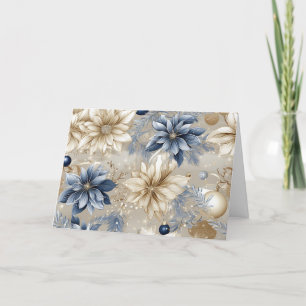 Blauwe Vintage Kerstbloemen Feestdagen Kaart