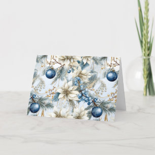 Blauwe Vintage Kerstbloemen Feestdagen Kaart