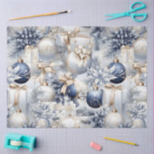 Blauwe Vintage Kerstmis Bloemen Decoupage Tissuepapier (Craft)